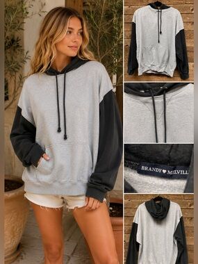 Brandy Melville Gray & Black Two-Tone Pullover Hoodie